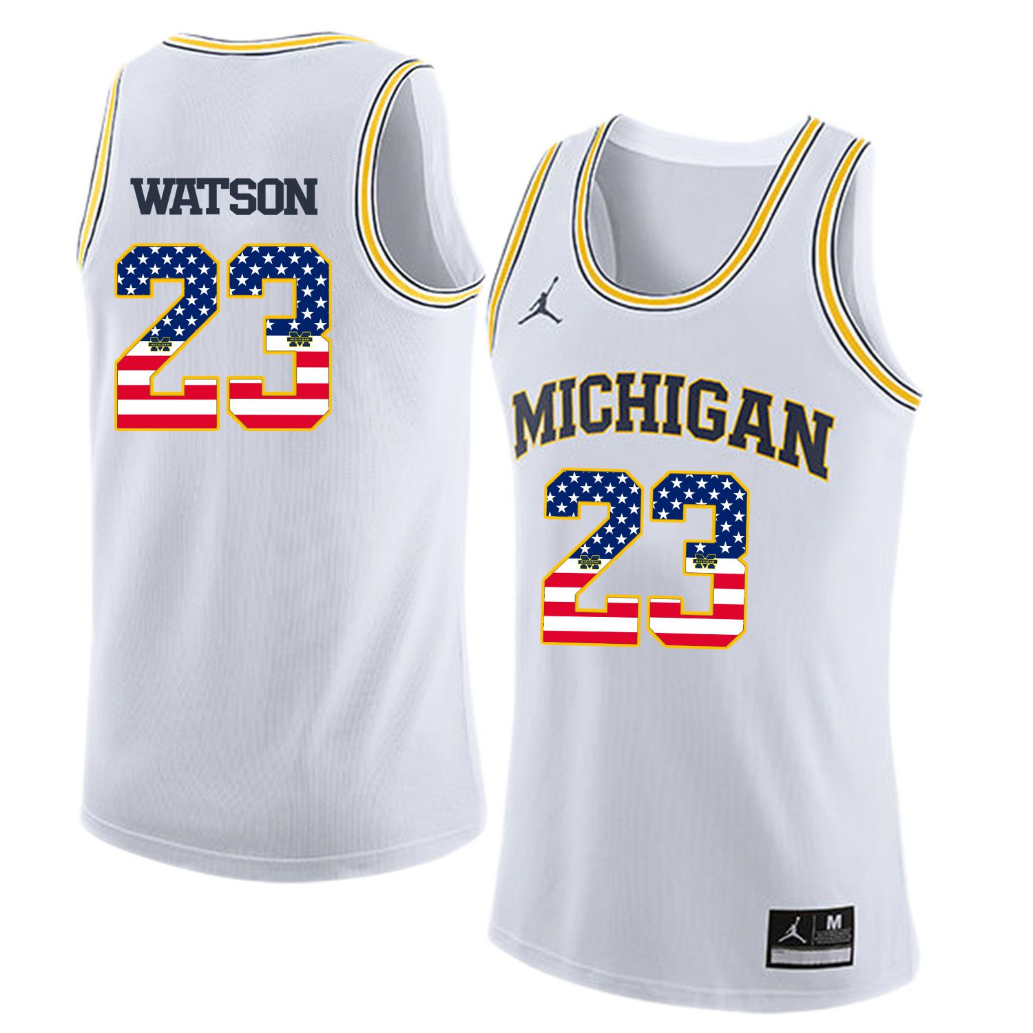 Men Jordan University of Michigan Basketball White 23 Watson Flag Customized NCAA Jerseys
